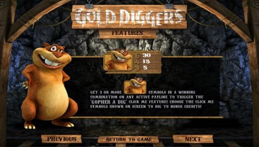 Gold Diggers Slot Machine Gopher Symbols And Bonus Credits Screen
