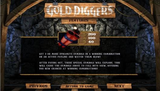 Gold Diggers Slot Machine - Dynamite Symbols And Explosion Screen