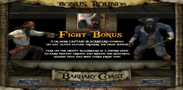 Barbary Coast Slot Machine Fight Bonus Screen