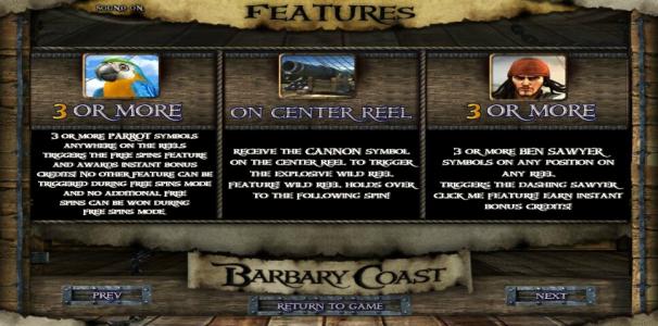Barbary Coast Slot Machine Free Spins Bonus Screen