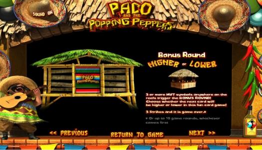 Paco and the Popping Peppers Slot Machine Bonus Round Scree