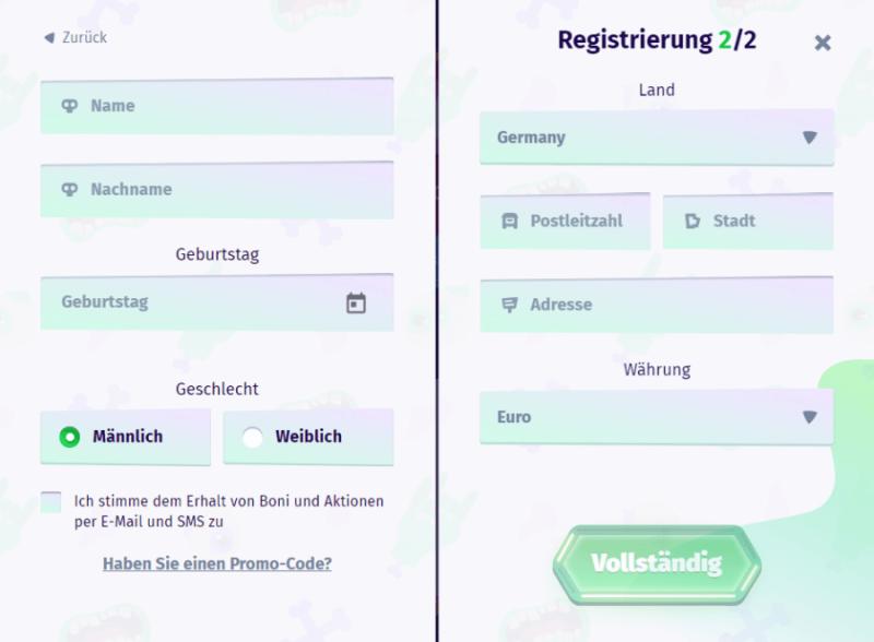 Registrierung im Casombie Casino Schritt 2