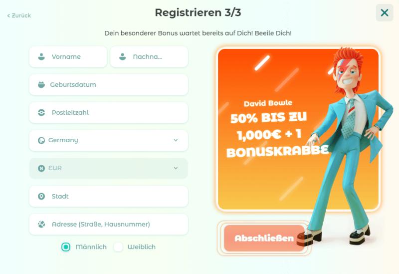 Registrierung im Neon54 Casino Schritt 3