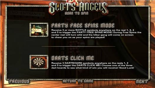 Slots Angels Party Free Spins Mode and Darts Click Me Screen
