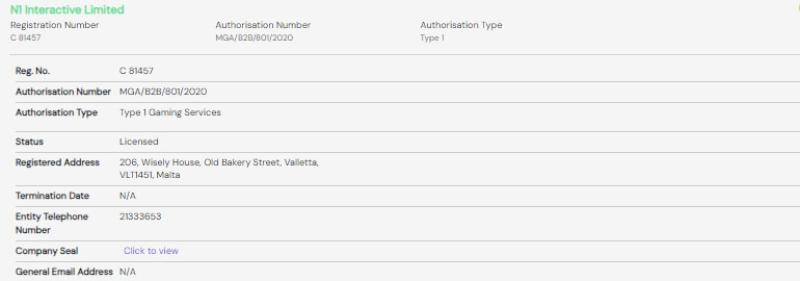N1 Interactive Limited MGA Lizenz B2B