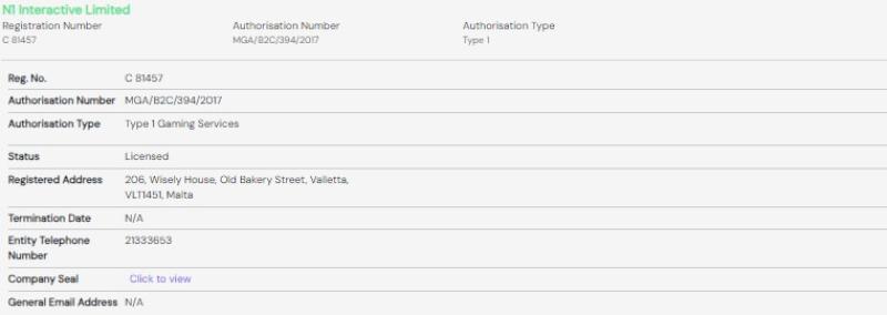 N1 Interactive Limited MGA Lizenz B2C