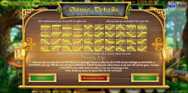 Charms and Clovers Slot Machine Paylines Screen