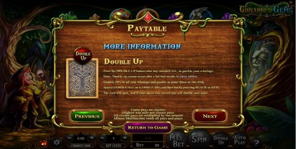 Giovannis Gems Slot Machine Double Up Feature - Giovanni's Gems Screen