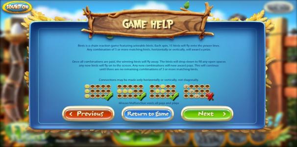 Birds! Slot Machine Paylines Screen