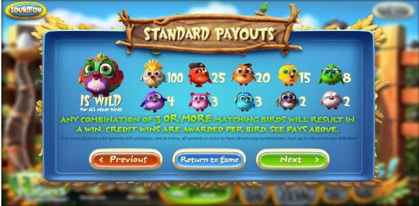 Birds! Slot Machine Wild Symbol Screen