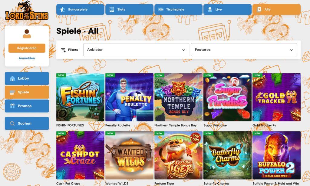 Lord of the Spins Casino Spiele