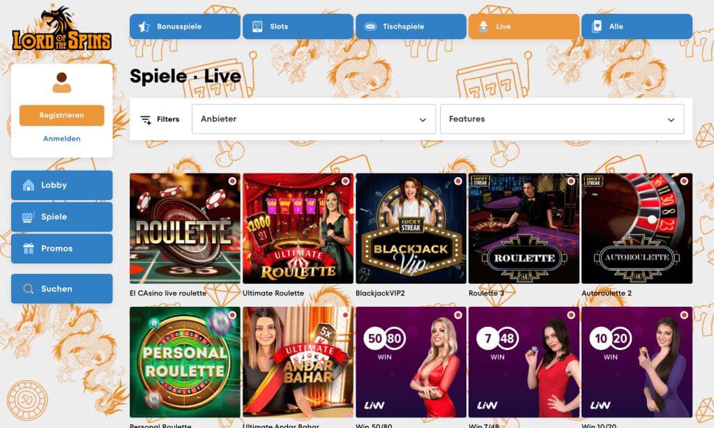 Lord of the Spins Live Casino