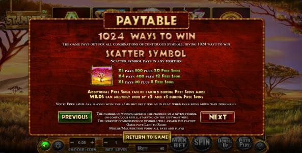 Stampede Slot Machine Scatter Symbol Screen