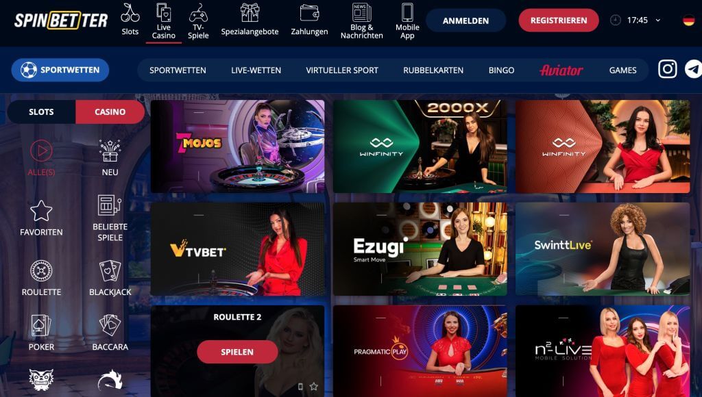 spinBetter live casino