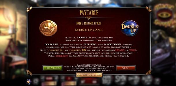 Magic Shoppe Slot Machine Double Up Game Feature