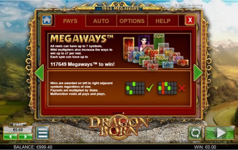 Dragon Born Slot Machine Paylines Screen
