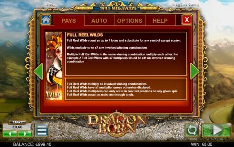 Dragon Born Slot Machine Scatter Awards and Wild Symbol Screen