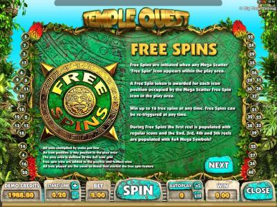 Temple Quest Slot Machine Free Spins Bonus Screen