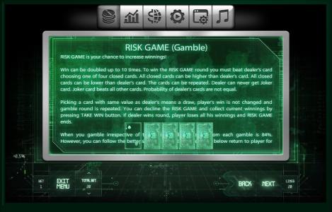 Satoshis Secret Slot Machine Risk Game (Gamble) Screen