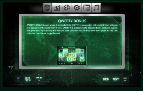 Satoshis Secret Slot Machine QWERTY Bonus Feature Screen