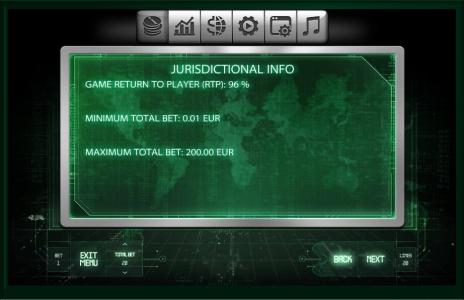 Satoshis Secret Slot Machine Jurisdictional Info Screen