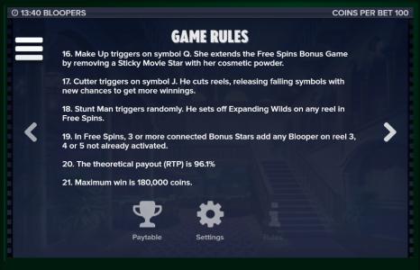 Bloopers Slot Machine Game Rules Screen