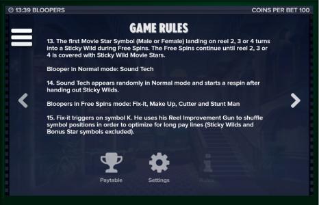 Bloopers Slot Machine Game Rules Screen