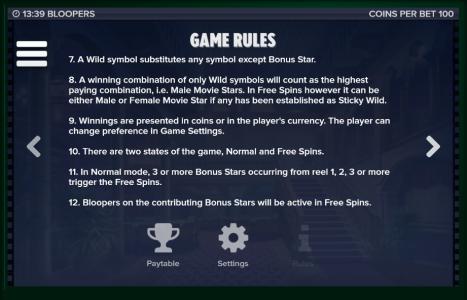 Bloopers Slot Machine Game Rules Screen