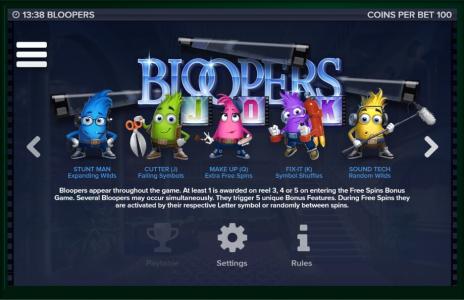 Bloopers Slot Machine Bonus Features Screen