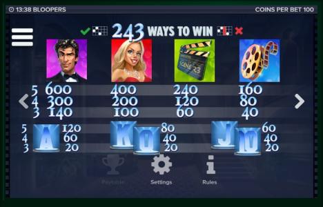 Bloopers Slot Machine Paytable Screen