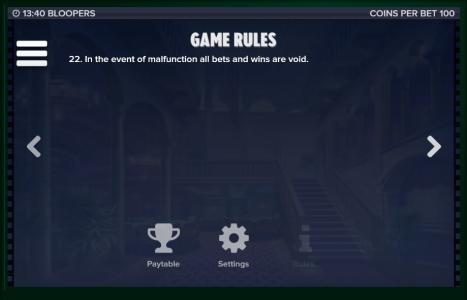 Bloopers Slot Machine Game Rules Screen