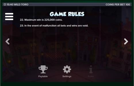 Wild Toro Slot Machine Game Rules Screen