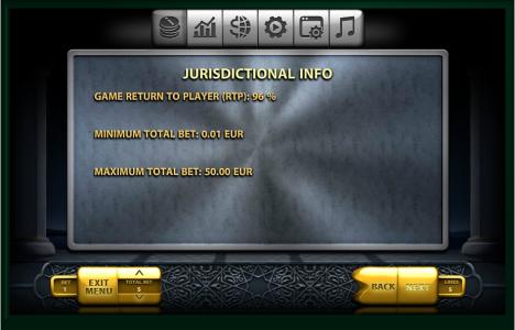 The Emirate Slot Machine Jurisdictional Info Screen