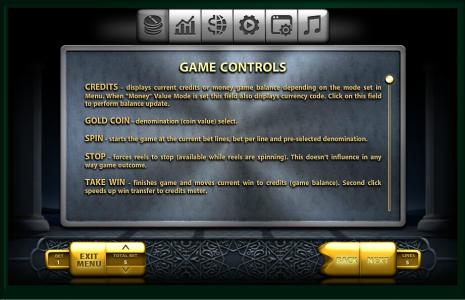 The Emirate Slot Machine Game Controls Screen