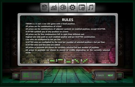 Twerk Slot Machine Paylines Screen