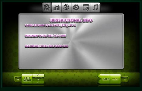 Ultra Fresh Slot Machine Jurisdictional Information Screen