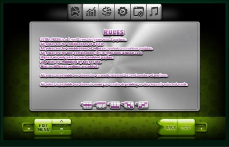Ultra Fresh Slot Machine Paylines Screen