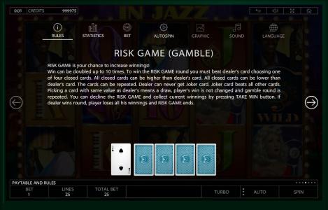 In Jazz Slot Machine Risk Game Screen
