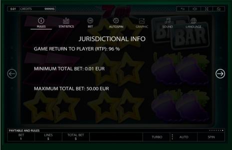 Slot Machine Jurisdictional Information Screen