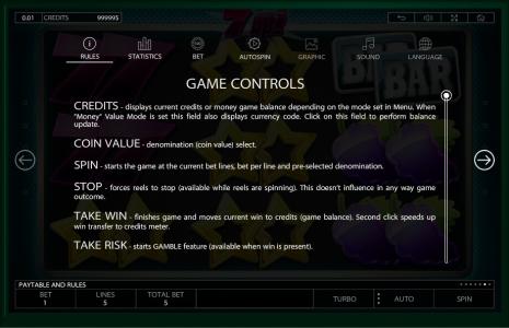 7Up! Slot Machine Game Controls Screen