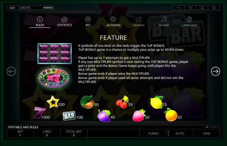 7Up! Slot Machine Bonus Game and Symbol Screen