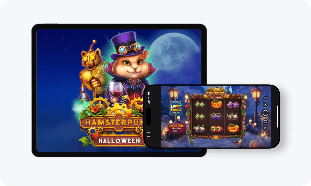 Hamsterpunk Halloween slot Hamsterpunk Halloween slot interface and logo on tablet and smartphone