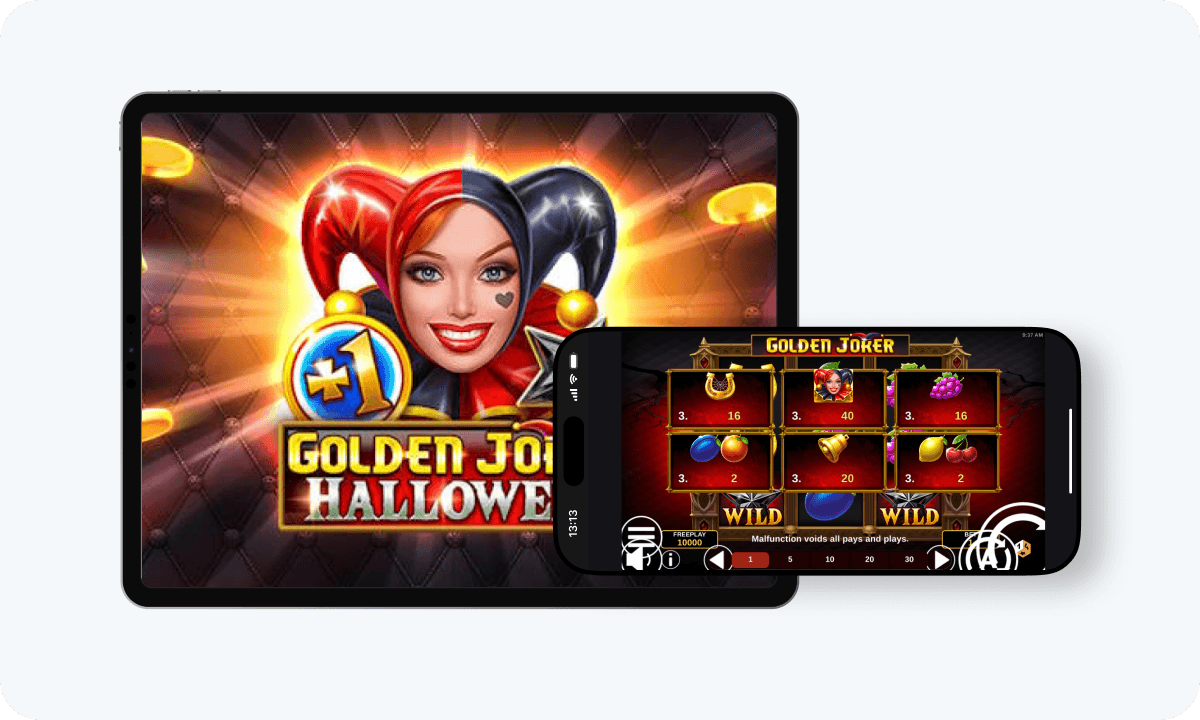 Golden Joker Halloween slot Golden Joker Halloween slot interface and logo on tablet and smartphone slot interface and logo on tablet and smartphone