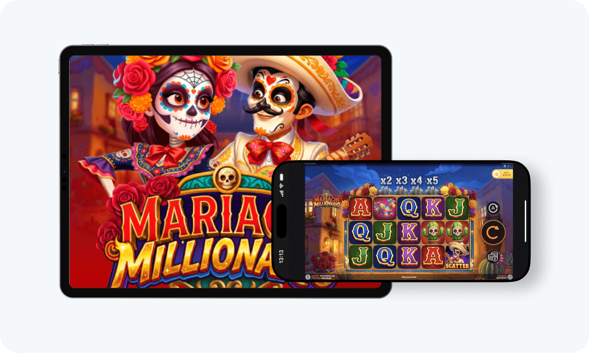 Mariachi Millionario slot Mariachi Millionario slot interface and logo on tablet and smartphone
