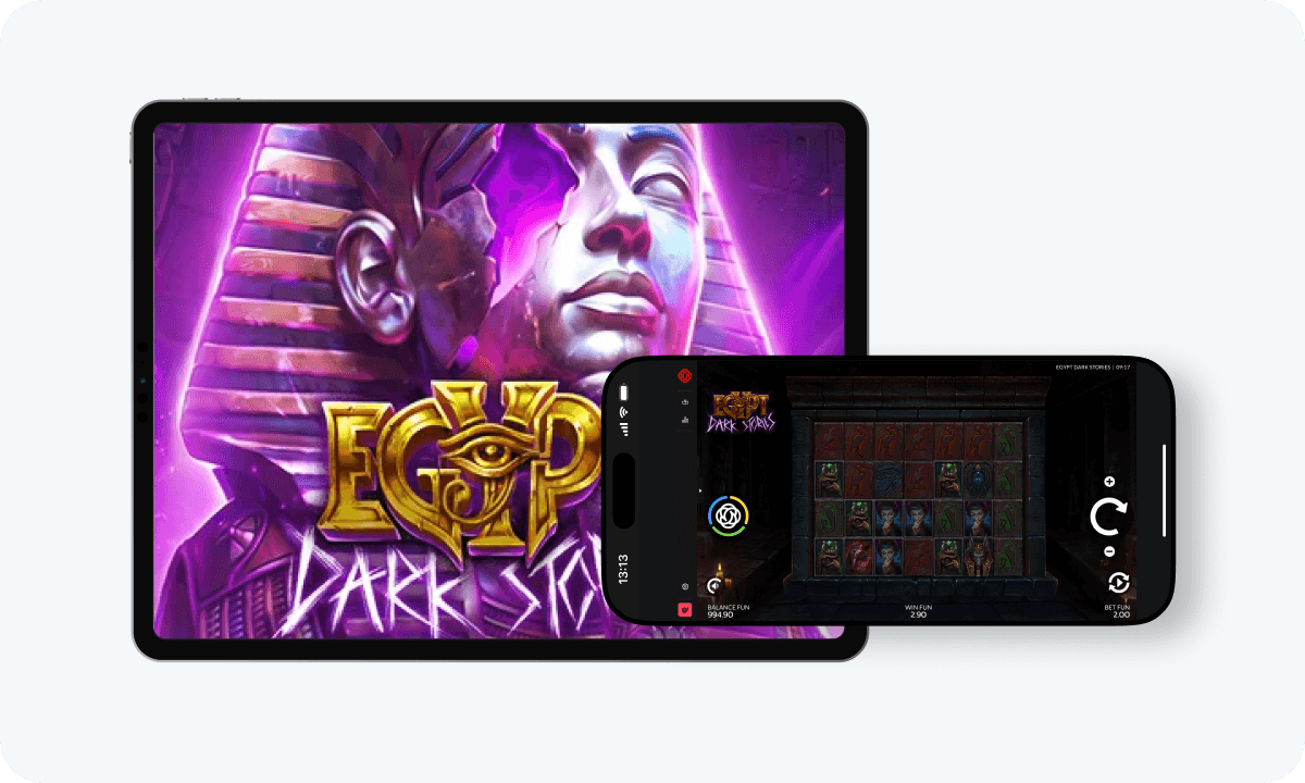 Egypt Dark Stories slot Egypt Dark Stories slot interface and logo on tablet and smartphone