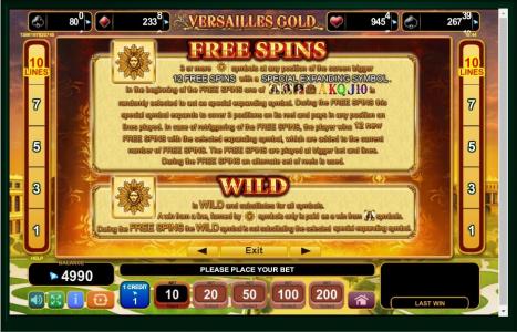 Versailles Gold Slot Machine Gamble Information Screen