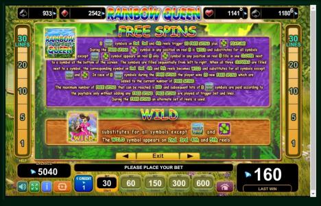 Rainbow Queen Slot Machine Free Spins Bonus Screen