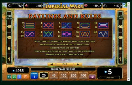 Imperial Wars Slot Machine Paylines Screen