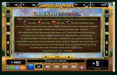 Imperial Wars Slot Machine Jackpot Cards Information Screen