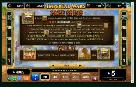 Imperial Wars Slot Machine Free Spins Bonus Screen